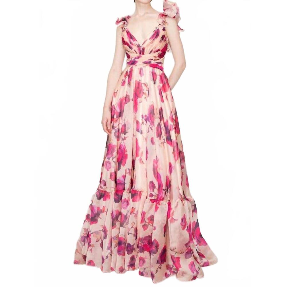 NEW INA FASHION organza ruffle shoulder dress in apricot
